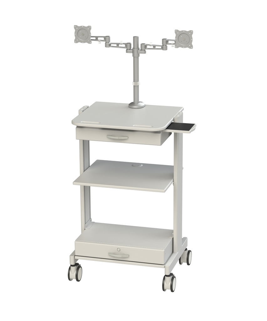 Lab Computer Cart with Dual Monitor Arm