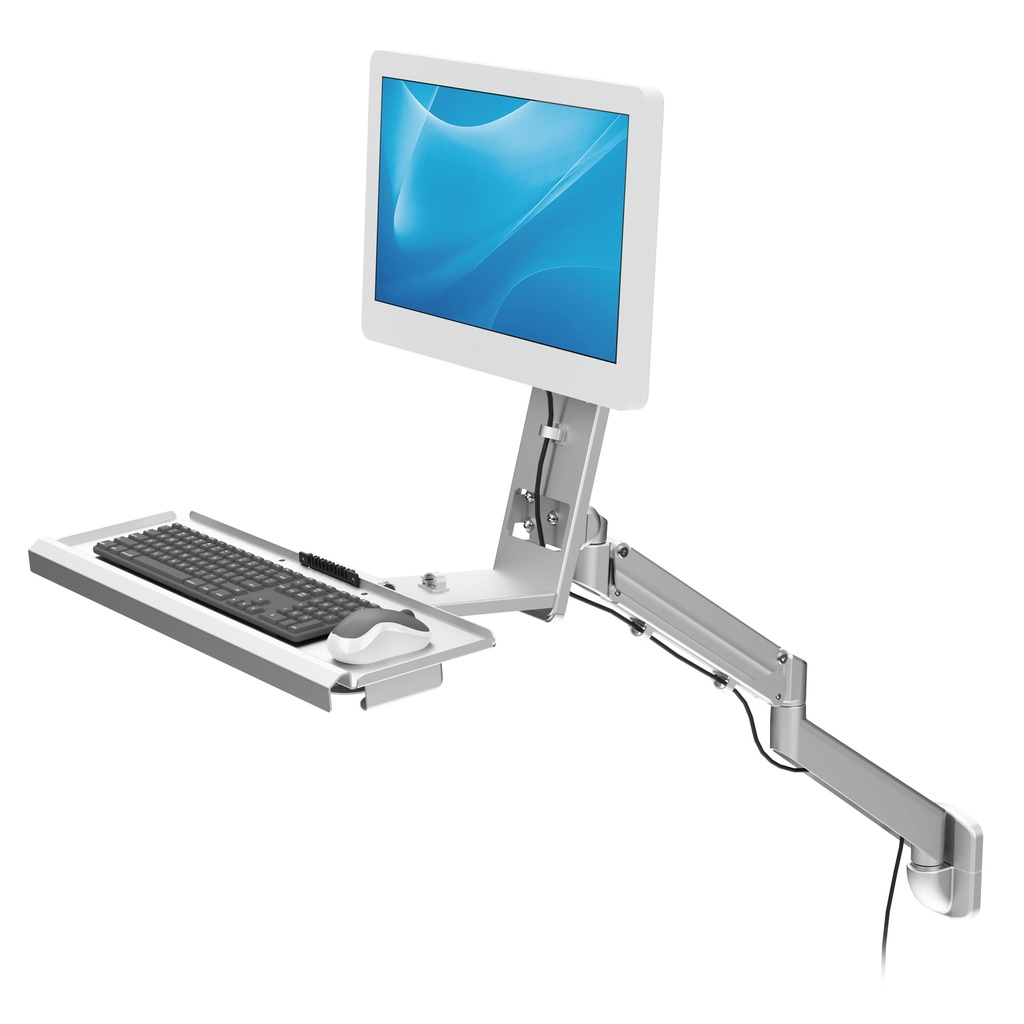 Wall Mounted Single Monitor Arm with Keyboard Tray (Gas Spring)